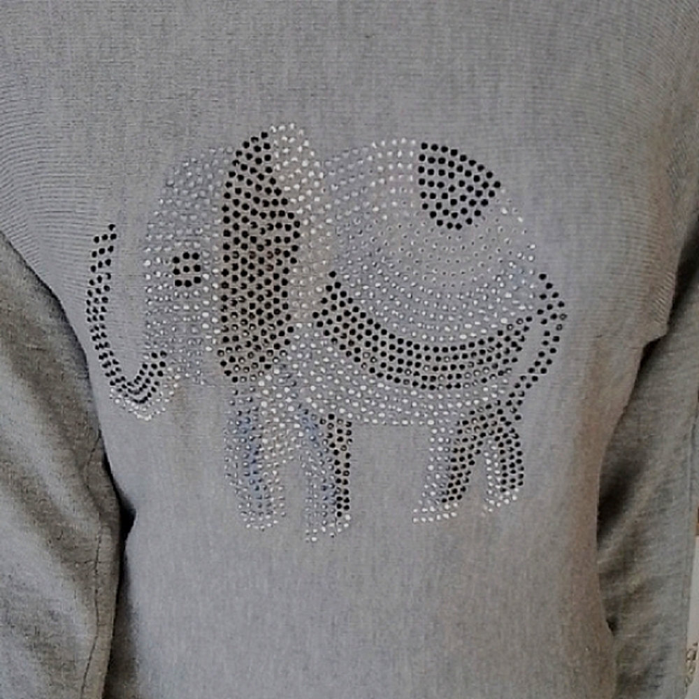 Rachel Zoe Gray Knit Top with Elephant Embellishments, Size M, rayon/nylon.